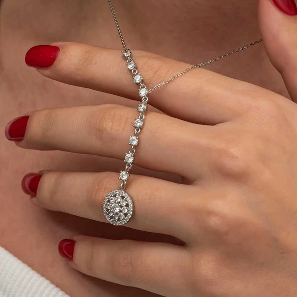 Gümüş Sıralı Zirkon Taşlı Çiçek Kadın Kolye - Resim 2