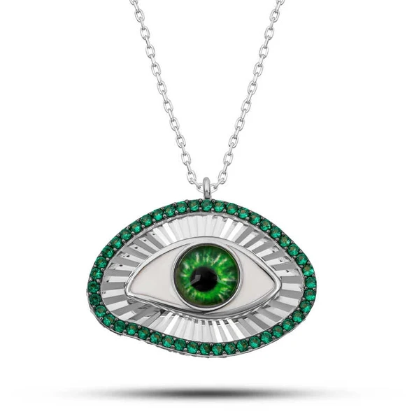Gümüş Zümrüt Göz Koruyucu Kadın Kolye ürün görseli 1