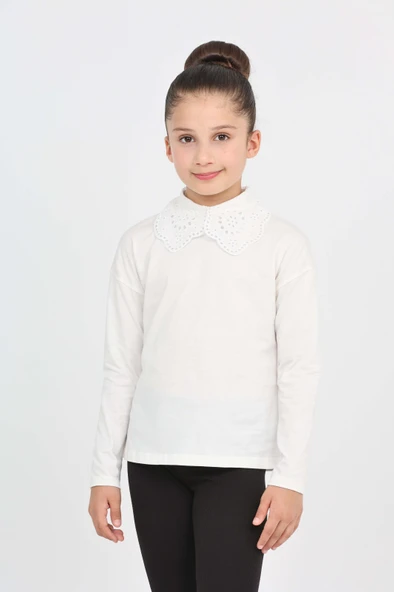 Toontoy Kız Çocuk Okul Dantel Yaka Tişört - 8