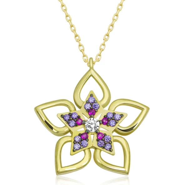 ​Gümüş Gold Çiçek Kadın Kolye ürün görseli 1