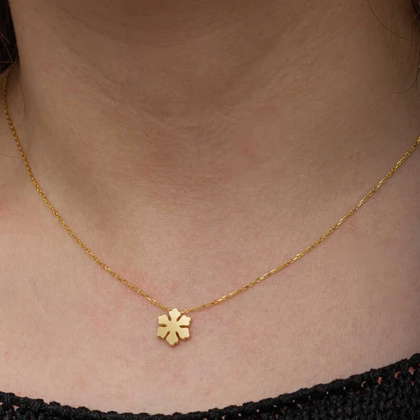 Gümüş Gold Minimal Kar Tanesi Kadın Kolye - Resim 5