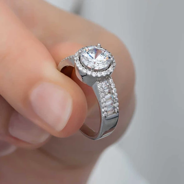 Gümüş Tek Taş Kadın Yüzük - Resim 2