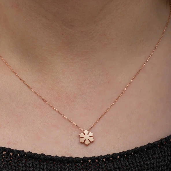 Gümüş Rose Minimal Kar Tanesi Kadın Kolye - Resim 5