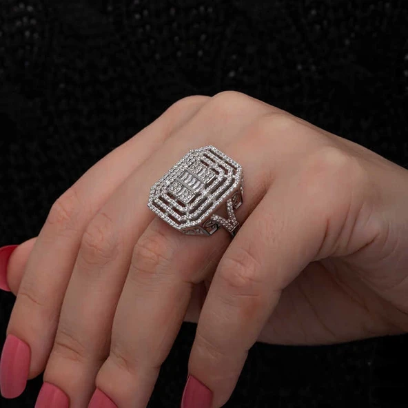 Gümüş Baget Taşlı Kadın Yüzük - Resim 5