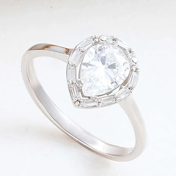 Gümüş Damla Zirkon Taşlı Kadın Yüzük ürün görseli 1