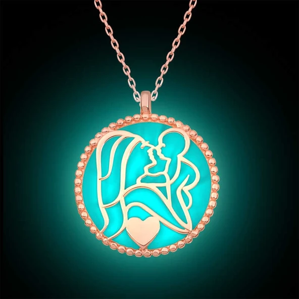 Gümüş Fosforlu Rose Anne Çocuk Sevgisi Kadın Kolye ürün görseli