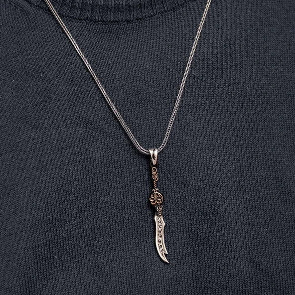 Gümüş Desenli Zülfikar Kılıcı Erkek Kolye - Resim 2