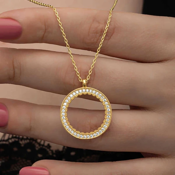 Gümüş Gold Kaplama Yuvarlak Çeyrek Altın Takılabilen Kadın Kolye ürün görseli