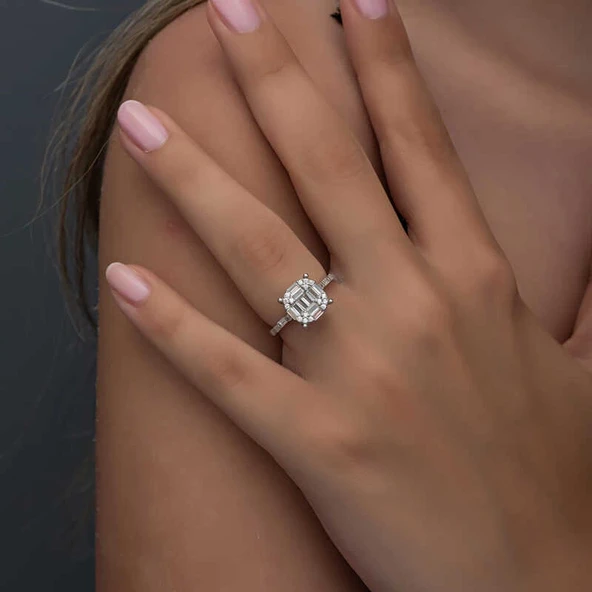 Gümüş Baget Taşlı Kadın Yüzük - Resim 4