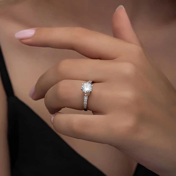 Gümüş Tek Taş Kadın Yüzük - Resim 3