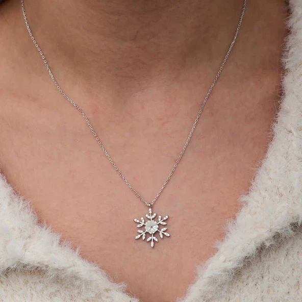 Gümüş Manolya Çiçeği Kar Tanesi Kadın Kolye - Resim 5