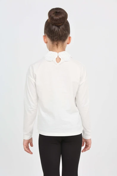 Toontoy Kız Çocuk Okul Dantel Yaka Tişört - 10