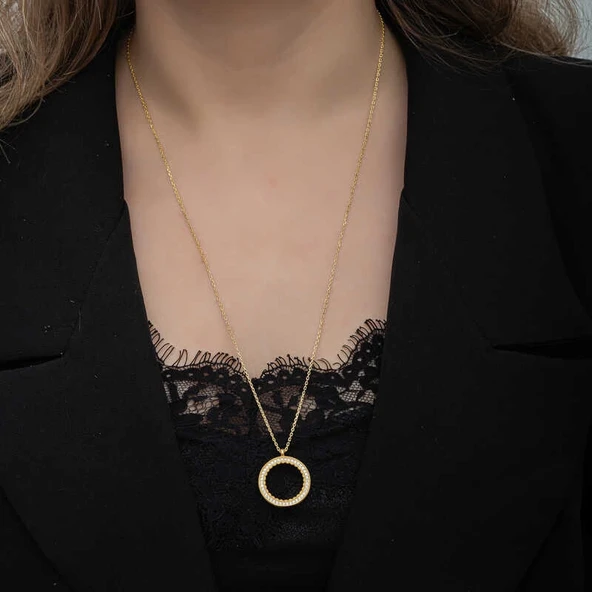 Gümüş Gold Kaplama Yuvarlak Çeyrek Altın Takılabilen Kadın Kolye - Resim 3