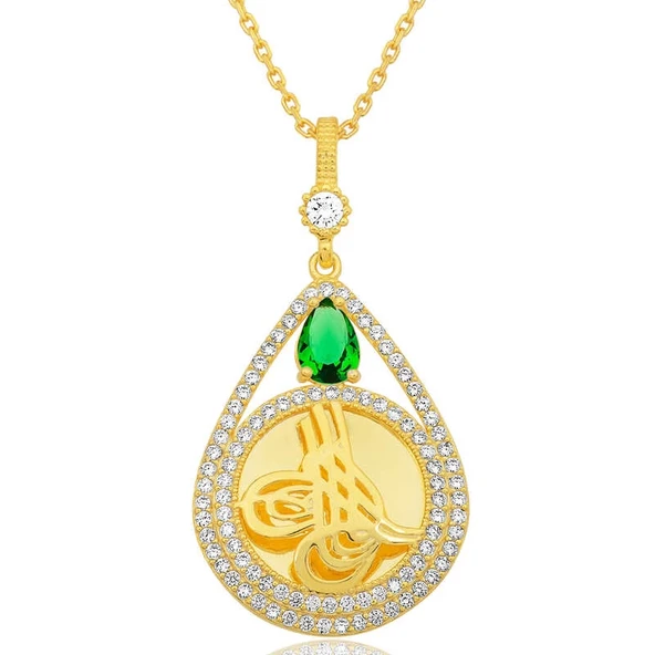 Gümüş Gold Kaplama Damla Tuğralı Kadın Kolye ürün görseli