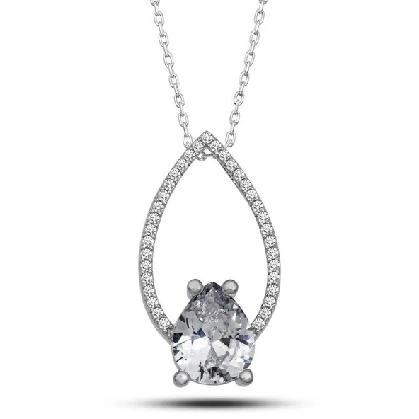 Gümüş Beyaz Taşlı Damla Kadın Kolye ürün görseli