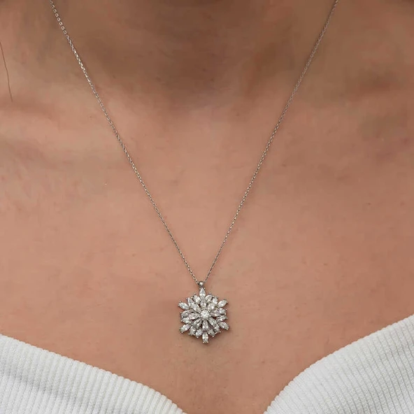 Gümüş Dönen Kar Tanesi Lotus Çiçeği Kolye - Resim 3