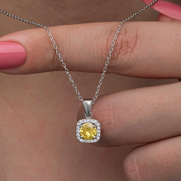 Gümüş Sarı Baget Taşlı Kadın Kolye - Resim 3