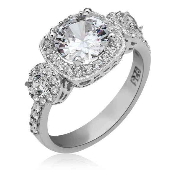 Gümüş Kare Montür Tek Taş Kadın Yüzük ürün görseli