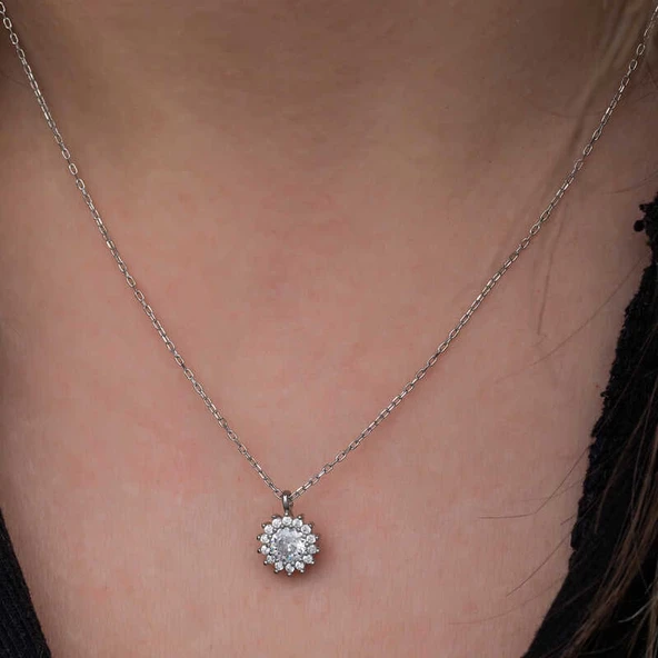 Gümüş Minimal Yuvarlak Anturaj Kadın Kolye - Resim 5