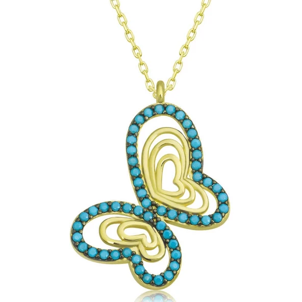 Gümüş Gold Turkuaz Taşlı Kelebek Kadın ürün görseli