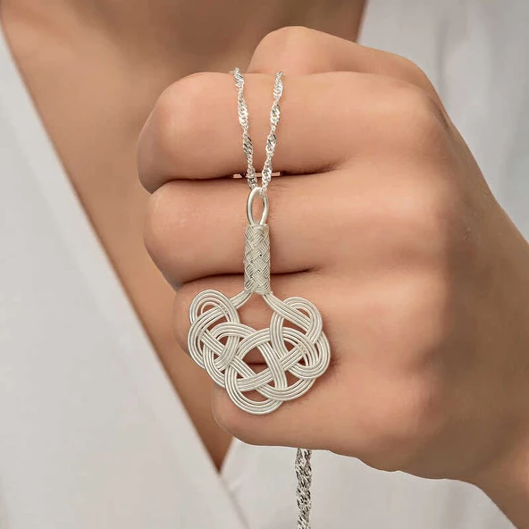 Gümüş Kazaziye Örgü Kadın Kolye - Resim 3