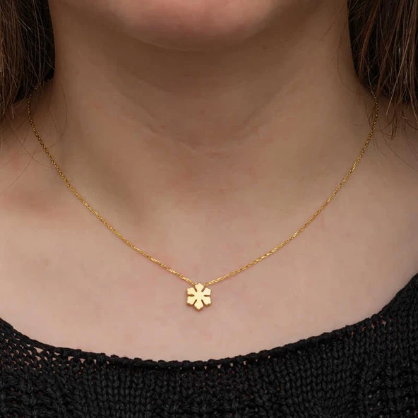 Gümüş Gold Minimal Kar Tanesi Kadın Kolye - Resim 3
