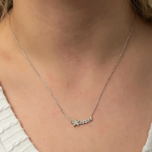 Gümüş Kayan Yıldız Kadın Kolye - Resim 4