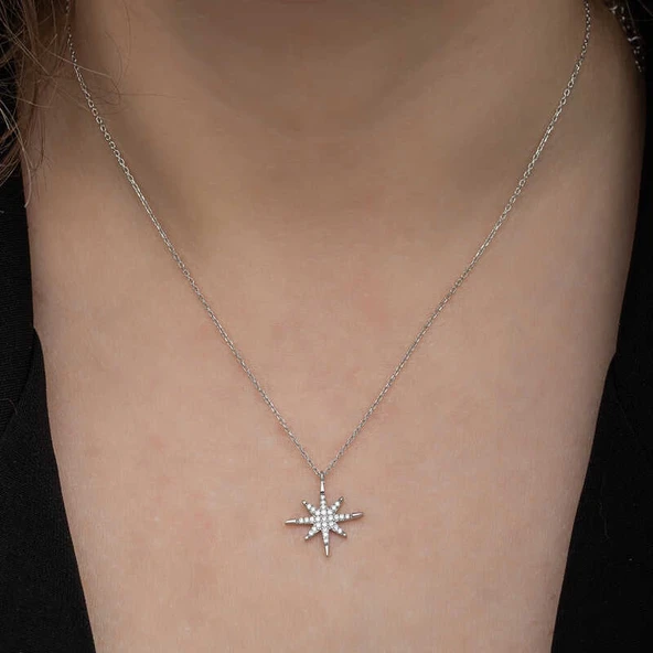 Gümüş Kutup Yıldızı Kadın Kolye - Resim 4