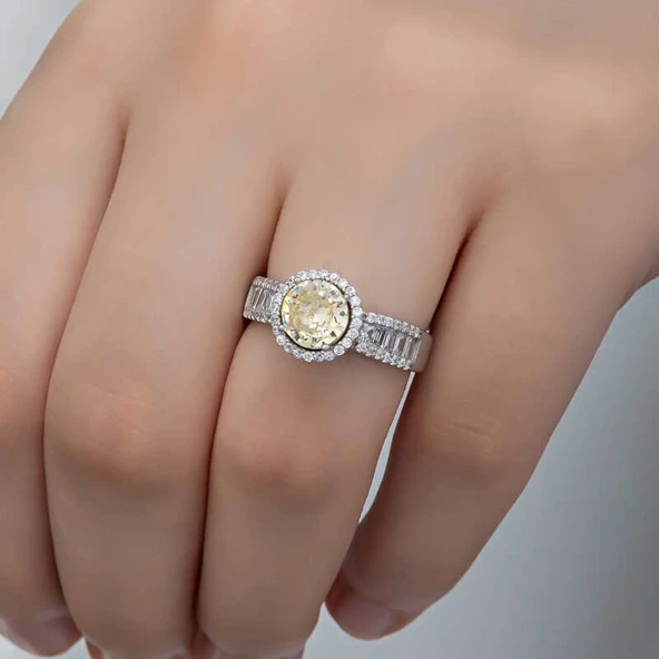 Gümüş Sarı Tek Taş Kadın Yüzük - Resim 5