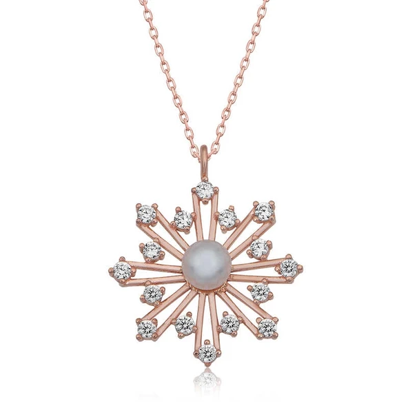 Gümüş Rose İncili Kar Tanesi Kadın Kolye ürün görseli