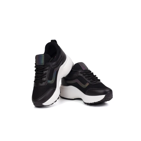 Kız Çocuk Siyah Beyaz Fileli Rahat Günlük Sneaker Nefes Alan Spor Ayakkabı - Resim 2