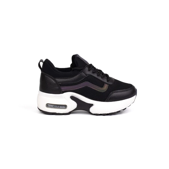 Kız Çocuk Siyah Beyaz Fileli Rahat Günlük Sneaker Nefes Alan Spor Ayakkabı - Resim 4