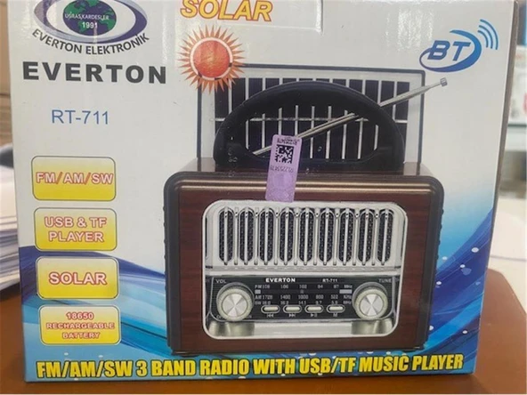 Everton Rt-711-Usb-Tf-Am-Fm-Sw-Tws-Usb Güneş Eenerjili  Nostaljik Radyo - 1