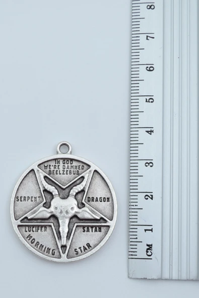 3'lü Lucifer Morning Star Pentagram Pagan Keçi Şeytan Gümüş Kaplama Kolye Seti - Resim 9