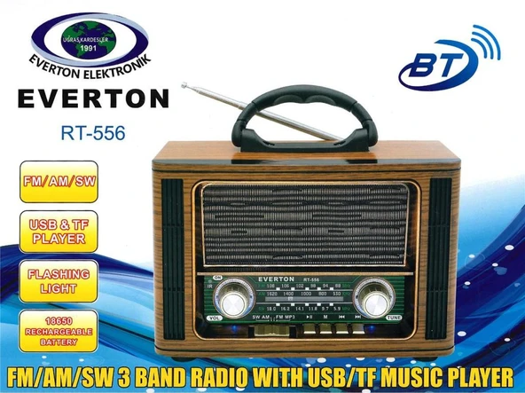 Everton Rt-556  Bluetooth Fm-Usb-Tf-Aux  Şarjlı Nostaljik Radyo ürün görseli