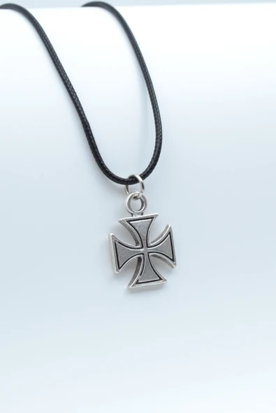Gamalı Haç Gümüş Kaplama Deri İp Kolye ürün görseli 1