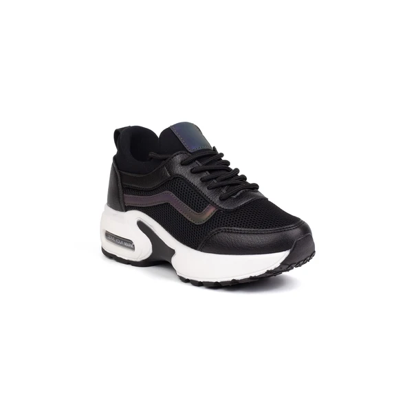 Kız Çocuk Siyah Beyaz Fileli Rahat Günlük Sneaker Nefes Alan Spor Ayakkabı - Resim 3