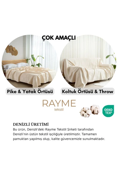 MYLASA HOME Waffle Pike Yatak Örtüsü Çift Kişilik - %100 Pamuk Hafif 4 Mevsim Kullanım Yüksek Kaliteli Pikeler - 7