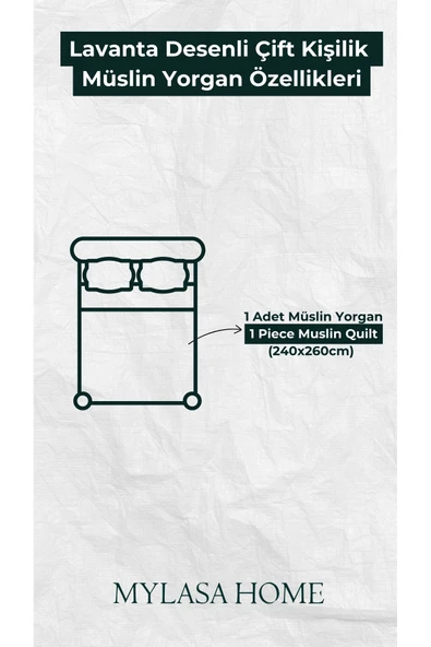 MYLASA HOME Mylasahome Müslin Kosha Serisi Lavanta Desenli Yorgan 240x260cm Lila - 3
