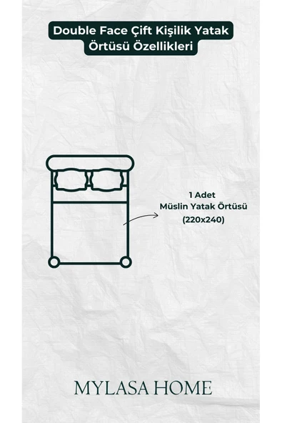 MYLASA HOME Double Face 4 Katlı Müslin Çift Taraflı Yatak Örtüsü Çift Kişilik - 3