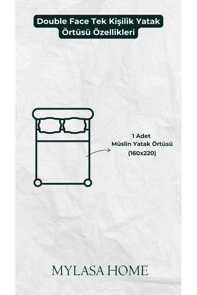 MYLASA HOME Double Face 4 Katlı Müslin Yatak Örtüsü Tek Kişilik 160x220cm - 3
