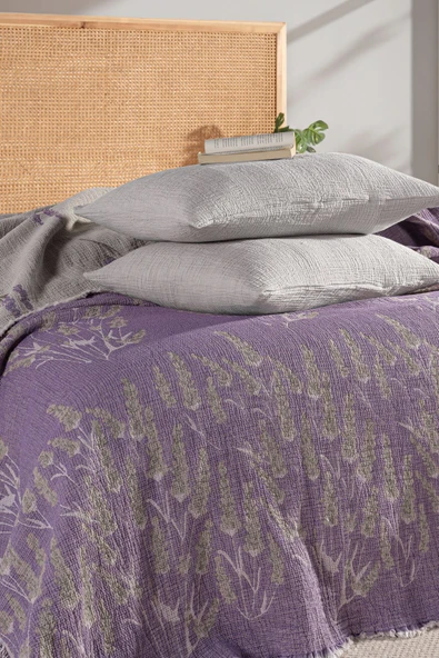 MYLASA HOME Mylasahome Müslin Kosha Serisi Lavanta Desenli Yorgan 240x260cm Lila - 4