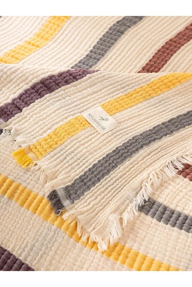 MYLASA HOME Müslin 4 Katlı Çizgili Yatak Örtüsü Çift Kişilik 220x240cm - 2