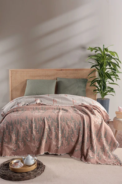 MYLASA HOME Mylasahome Müslin Kosha Serisi Lavanta Desenli Yorgan 240x260cm - 1