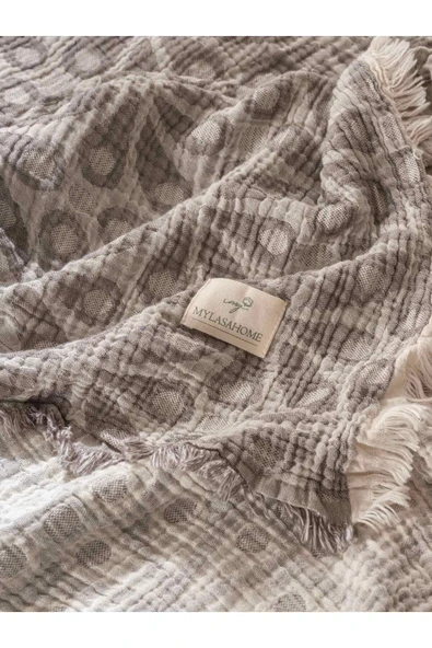 MYLASA HOME Çift Kişilik Damla Puantiye Desenli %100 Organik Pamuk Müslin Yatak Örtüsü - 3