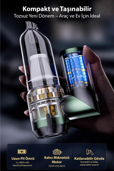 Blackbird MK-5802 16000PA Katlanabilir Kablosuz Araç Süpürgesi | 3 Kademeli Güç | Şarjlı El Süpürgesi - 2