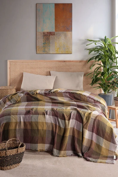 MYLASA HOME MylasaHome Ekose Desenli Çift Kişilik Yatak Örtüsü 240x260 - 1