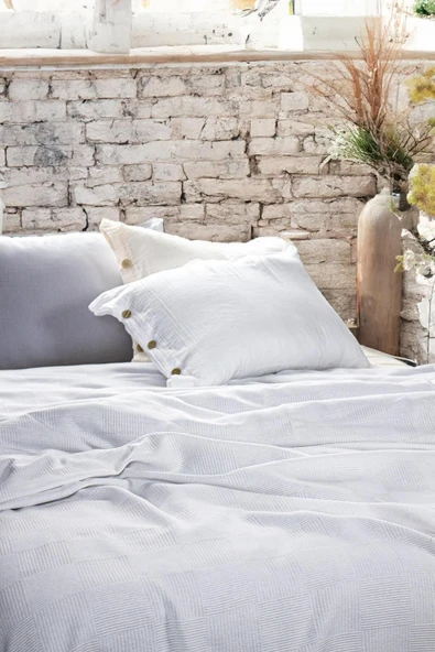 Cozy Nest Çift Kişilik Hasır Desenli Yatak Örtüsü Otel Tipi Lüx Beyaz Pike200x220cm - 2