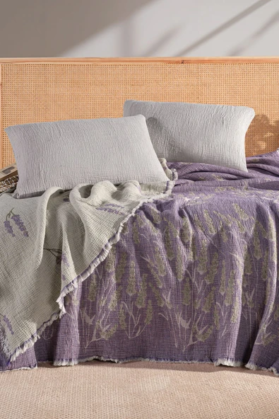 MYLASA HOME Mylasahome Müslin Kosha Serisi Lavanta Desenli Yorgan 240x260cm Lila - 2