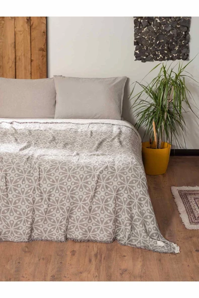 MYLASA HOME Çift Kişilik Damla Puantiye Desenli %100 Organik Pamuk Müslin Yatak Örtüsü - 1